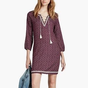 EUC Lucky Brand Maroon Patterned Long Sleeve Dress